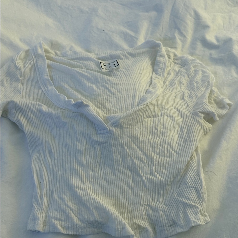 Elegant Cream Ribbed Short Sleeve Top